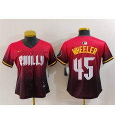 Women Philadelphia Phillies 45 Zack Wheeler Red 2024 City Connect Limited Stitched Baseball Jersey