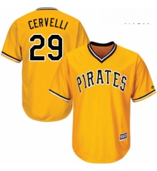 Mens Majestic Pittsburgh Pirates 29 Francisco Cervelli Replica Gold Alternate Cool Base MLB Jersey