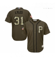 Mens Pittsburgh Pirates 31 Jordan Lyles Authentic Green Salute to Service Baseball Jersey 