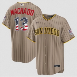 Men San Diego Padres  13 Manny Machado Tan USA 250 Fourth of July Home Stitched Baseball Jersey