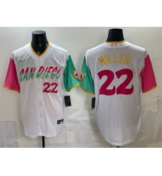 Men San Diego Padres 22 Mason Miller 2022 White City Connect Cool Base Stitched Baseball Jersey Men San Diego Padres 22 Mason Miller 2022 White City Connect Cool Base Stitched Baseball Jersey