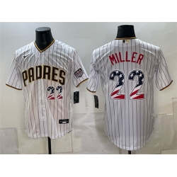 Men San Diego Padres  22 Mason Miller White USA 250 Fourth of July Home Stitched Baseball Jersey