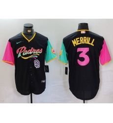 Men San Diego Padres 3 Jackson Merrill Black City Connect Cool Base Stitched Baseball Jersey 3