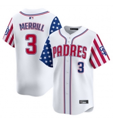 Men San Diego Padres 3 Jackson Merrill White 2025 Independence Day Vapor Premier Limited Stitched Baseball Jersey Men San Diego Padres 3 Jackson Merrill White 2025 Independence Day Vapor Premier Limited Stitched Baseball Jersey