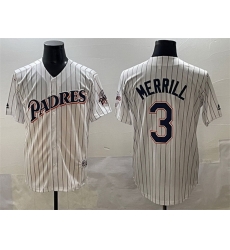 Men San Diego Padres 3 Jackson Merrill White Throwback With Patch Cool Base Stitched Jersey