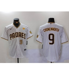 Men San Diego Padres 9 Jake Cronenworth White With PS Patch Cool Base Stitched Baseball Jersey 9