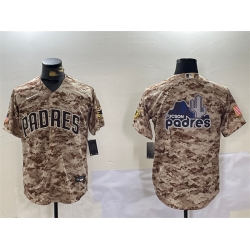 Men San Diego Padres Tan Camo Team Big Logo Cool Base Stitched Baseball Jersey 1