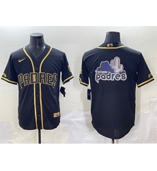 Men San Diego Padres Team Big Logo Black Gold Stitched Baseball Jersey