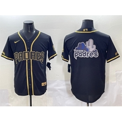 Men San Diego Padres Team Big Logo Black Gold Stitched Baseball Jersey