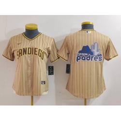 Women San Diego Padres Tan Team Big Logo Stitched Baseball Jersey 3