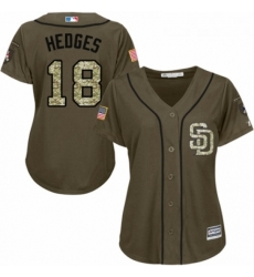 Womens Majestic San Diego Padres 18 Austin Hedges Authentic Green Salute to Service Cool Base MLB Jersey 