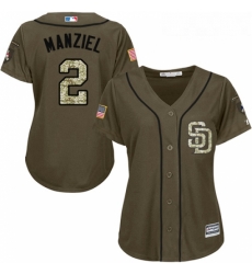 Womens Majestic San Diego Padres 2 Johnny Manziel Authentic Green Salute to Service Cool Base MLB Jersey