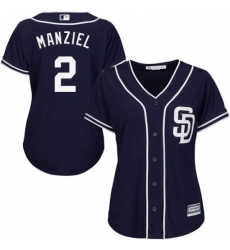 Womens Majestic San Diego Padres 2 Johnny Manziel Authentic Navy Blue Alternate 1 Cool Base MLB Jersey