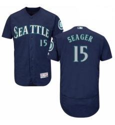 Mens Majestic Seattle Mariners 15 Kyle Seager Navy Blue Alternate Flex Base Authentic Collection MLB Jersey