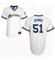 Mens Majestic Seattle Mariners 51 Ichiro Suzuki Replica White Cooperstown Throwback MLB Jersey