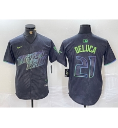 Men Tampa Bay Rays 21 Jonny DeLuca Charcoal 2024 City Connect Limited Stitched jerseys 2