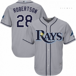 Mens Majestic Tampa Bay Rays 28 Daniel Robertson Replica Grey Road Cool Base MLB Jersey 