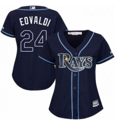 Womens Majestic Tampa Bay Rays 24 Nathan Eovaldi Replica Navy Blue Alternate Cool Base MLB Jersey 