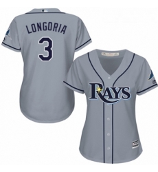 Womens Majestic Tampa Bay Rays 3 Evan Longoria Replica Grey Road Cool Base MLB Jersey