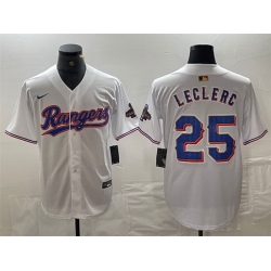 Men Texas Rangers 25 Jose Leclerc White Gold Cool Base Stitched Baseball Jersey