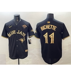 Men Toronto Blue Jays 11 Bo Bichette Black Gold 2025 American League Champions Limited Stitched Baseball Jersey Men Toronto Blue Jays 11 Bo Bichette Black Gold 2025 American League Champions Limited Stitched Baseball Jersey