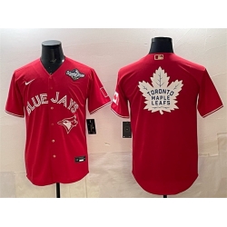 Men Toronto Blue Jays  26 Leafs Red 2025 World Series With White Leafs Logo Cool Base Stitched Baseball Jersey
