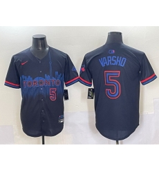 Men Toronto Blue Jays 5 Daulton Varsho Navy 2024 City Connect Limited Stitched Baseball Jersey Men Toronto Blue Jays 5 Daulton Varsho Navy 2024 City Connect Limited Stitched Baseball Jersey