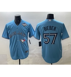 Men Toronto Blue Jays 57 Shane Bieber Blue 2025 World Series Cool Base Stitched Baseball Jersey