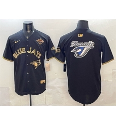 Men Toronto Blue Jays Team Big Logo Black Gold 2025 American League Champions Limited Stitched Baseball Jersey