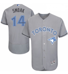 Mens Majestic Toronto Blue Jays 14 Justin Smoak Authentic Gray 2016 Fathers Day Fashion Flex Base MLB Jersey