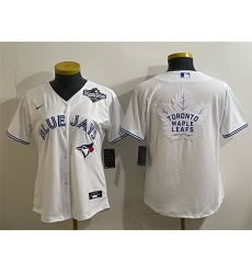 Women Toronto Blue Jays 26 Leafs White 2025 World Series With White Leafs Logo Cool Base Stitched Baseball Jersey Women Toronto Blue Jays 26 Leafs White 2025 World Series With White Leafs Logo Cool Base Stitched Baseball Jersey