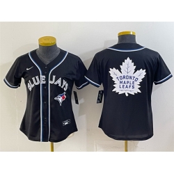 Women Toronto Blue Jays   Leafs With White Leafs Logo 2026 Fashion Replica Black Out Stitched Baseball Jersey