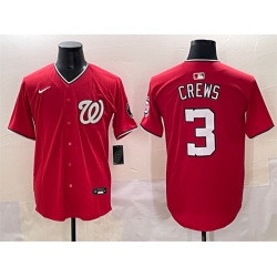 Men Washington Nationals 3 Dylan Crews Red Limited Stitched Baseball Jersey