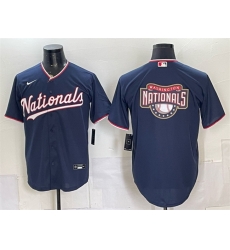 Men Washington Nationals Team Big Logo Navy Stitched Baseball Jersey