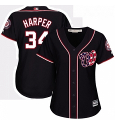 Womens Majestic Washington Nationals 34 Bryce Harper Authentic Navy Blue Alternate 2 Cool Base MLB Jersey