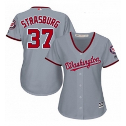 Womens Majestic Washington Nationals 37 Stephen Strasburg Authentic Grey Road Cool Base MLB Jersey