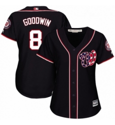 Womens Majestic Washington Nationals 8 Brian Goodwin Replica Navy Blue Alternate 2 Cool Base MLB Jersey 