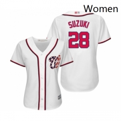 Womens Washington Nationals 28 Kurt Suzuki Replica White Home Cool Base Baseball Jersey 