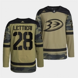 Men Anaheim Ducks 28 Vinni Lettieri 2022 Camo Military Appreciation Night Stitched jersey