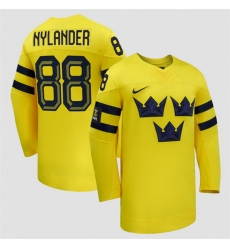 Men Sweden Hockey 88 William Nylander Yellow 2026 Away Stitched Jersey Men Sweden Hockey 88 William Nylander Yellow 2026 Away Stitched Jersey