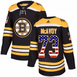 Mens Adidas Boston Bruins 73 Charlie McAvoy Authentic Black USA Flag Fashion NHL Jersey 