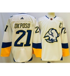 Men Buffalo Sabres 21 Kyle Okposo White 2022 23 Reverse Retro Stitched Jersey