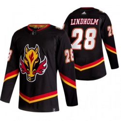 Men Calgary Flames 28 Elias Lindholm Black Adidas 2020 21 Reverse Retro Alternate NHL Jersey