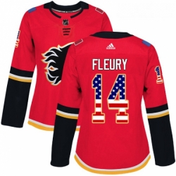 Womens Adidas Calgary Flames 14 Theoren Fleury Authentic Red USA Flag Fashion NHL Jersey 