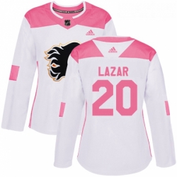 Womens Adidas Calgary Flames 20 Curtis Lazar Authentic WhitePink Fashion NHL Jersey 