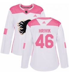 Womens Adidas Calgary Flames 46 Marek Hrivik Authentic WhitePink Fashion NHL Jersey 