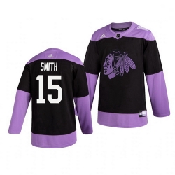 Blackhawks 15 Zack Smith Black Purple Hockey Fights Cancer Adidas Jersey