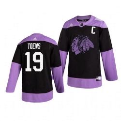 Blackhawks 19 Jonathan Toews Black Purple Hockey Fights Cancer Adidas Jersey