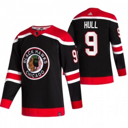 Men Chicago Blackhawks 9 Bobby Hull Black Adidas 2020 21 Reverse Retro Alternate NHL Jersey