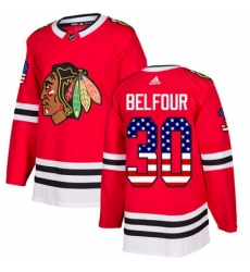 Mens Adidas Chicago Blackhawks 30 ED Belfour Authentic Red USA Flag Fashion NHL Jersey 